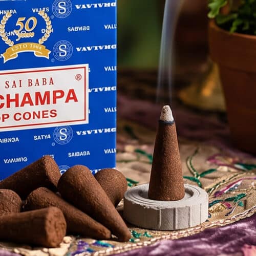 Incenso em Cone Nag Champa Azul da famosa marca Satya Sai Baba feito artesanalmente na India