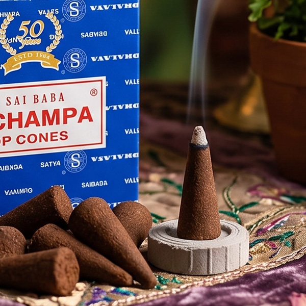 Incenso em Cone Nag Champa Azul da famosa marca Satya Sai Baba feito artesanalmente na India