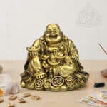 Buda da Riqueza de Resina Dourada, tamanho 6 cm, 500px