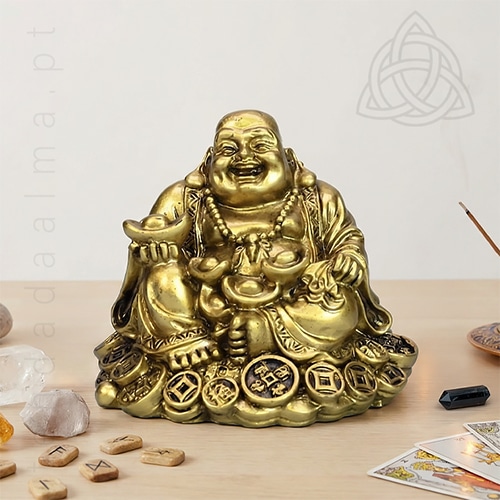 Buda da Riqueza de Resina Dourada, tamanho 6 cm, 500px