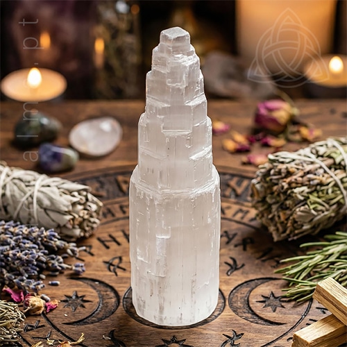 Torre de Selenite com cerda de 15cm de altura, acabamento rústico em torre, 500px