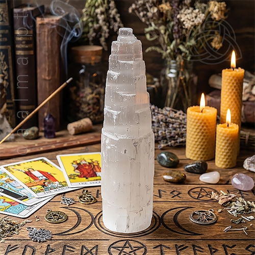 Torre de Selenite com cerda de 15cm de altura, acabamento rústico em torre, 500px