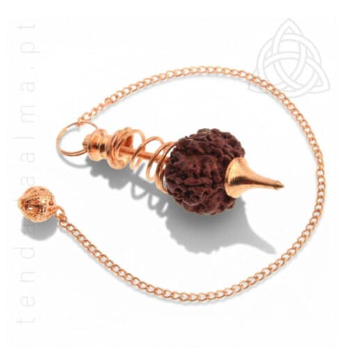 Pendulo com Semente de Rudraksha, banhado a cobre, COM ESPIRAL, 600px