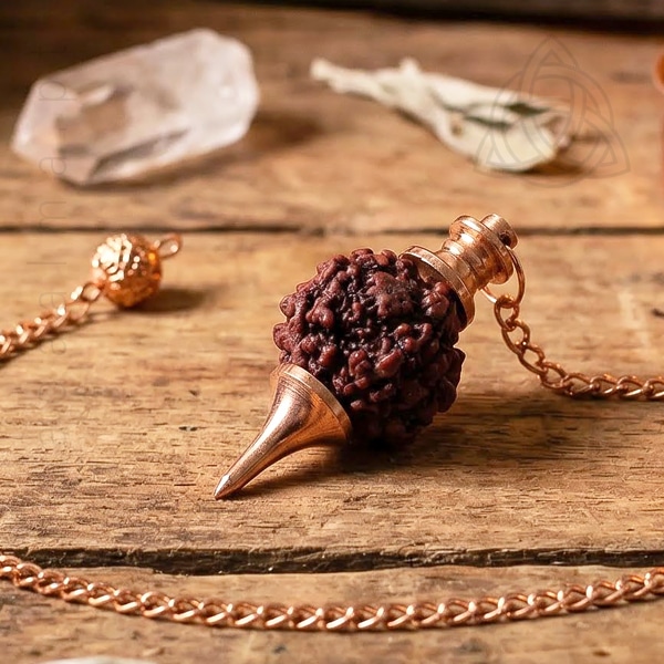 Pendulo com Semente de Rudraksha, banhado a cobre, SEM ESPIRAL, 600px