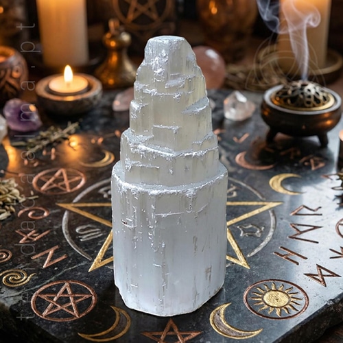 Torre de Selenite com cerda de 10cm de altura, acabamento rústico em torre, 500px