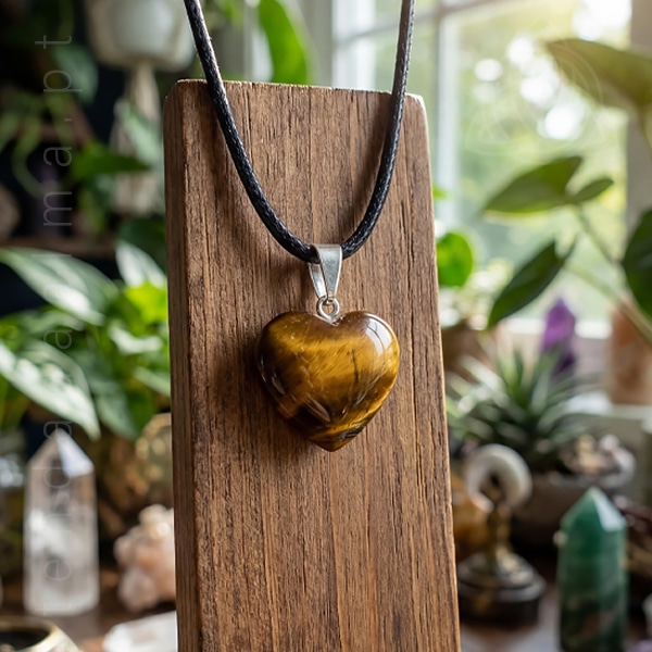 Fio com Coracao de Olho de Tigre, médio com 25mm, 600px