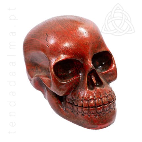 Caveira em resina, replica de um cranio humano, cor vermelha, 600px