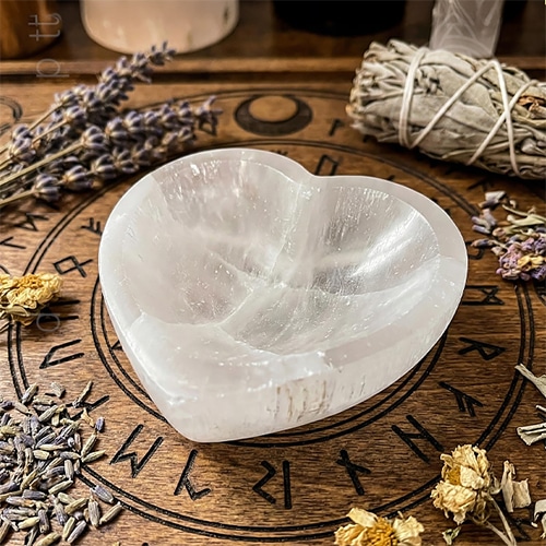 Taça de Selenite em forma de coração de tamanho 110 a 120mm, 500px