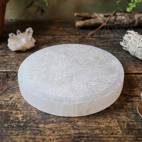 Base de Selenite Arvore da Vida com 8cm de diametro, origem: Marrocos, 600px