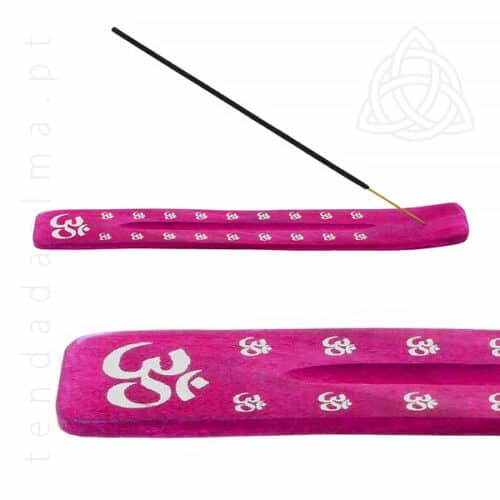 Incensário de Madeira com Símbolo Om Rosa
