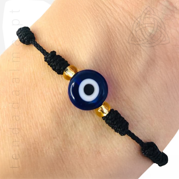 Pulseira 7 Nós Preta com Olho Turco em vidro 500px