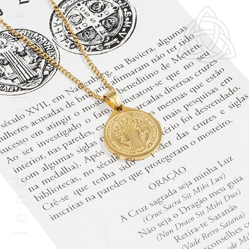 Fio com medalha de São Bento em aço dourado com 15mm 500px