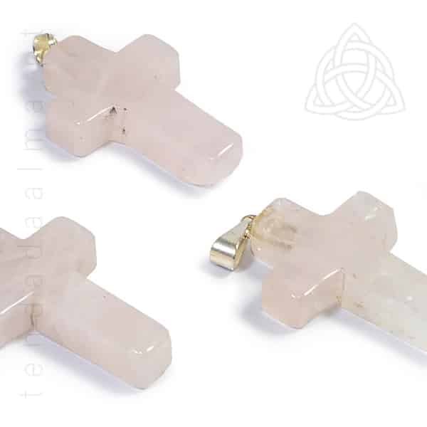 Cruz de Quartzo Rosa feita artesanalmente no Brasil, 600px