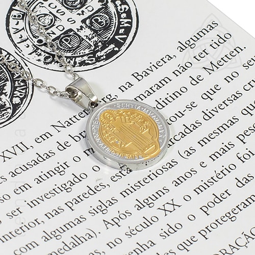 Fio com Medalha de São Bento em Aço Dourado e Prateado 500px