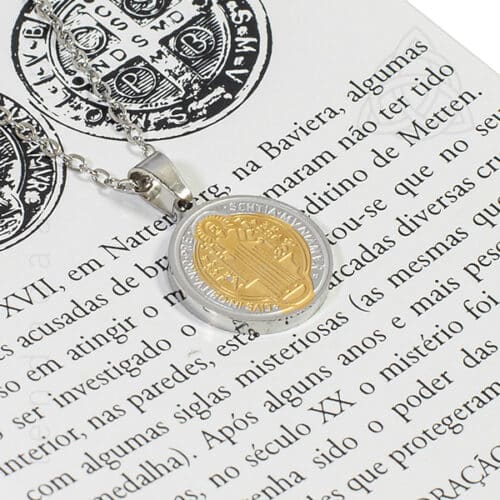 Fio com Medalha de São Bento em Aço Dourado e Prateado 600px