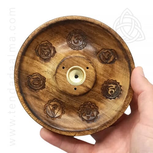 Incensário de Madeira Gravado com os 7 Chakras, Disco de Madeira com 7 Chakras, IMG1, 600px