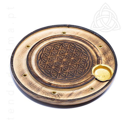 Base de Madeira para Incensos com Flor da Vida, 500px