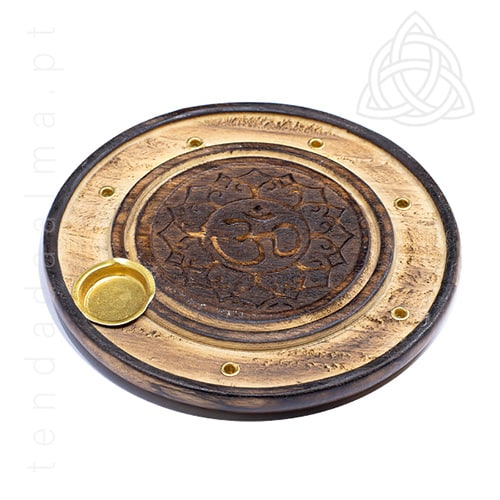 Base de Madeira para Incensos com Om, 500px