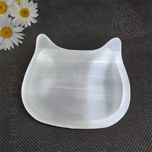 Taca de Selenite, Selenita, Formato de cabeca de gato, 12cm, Marrocos, 500px