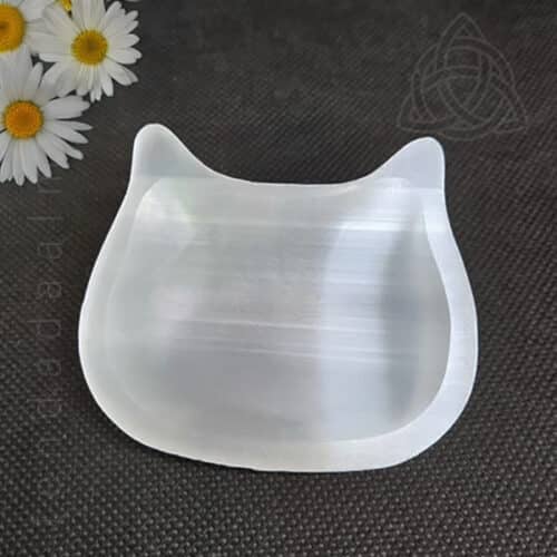 Taca de Selenite, Selenita, Formato de cabeca de gato, 12cm, Marrocos, 600px