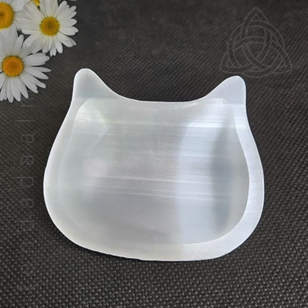 Taca de Selenite, Selenita, Formato de cabeca de gato, 12cm, Marrocos, 600px