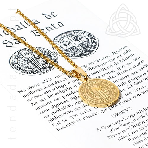 Fio com Medalha de Sao Bento em Aco Dourado, 20mm, 500px