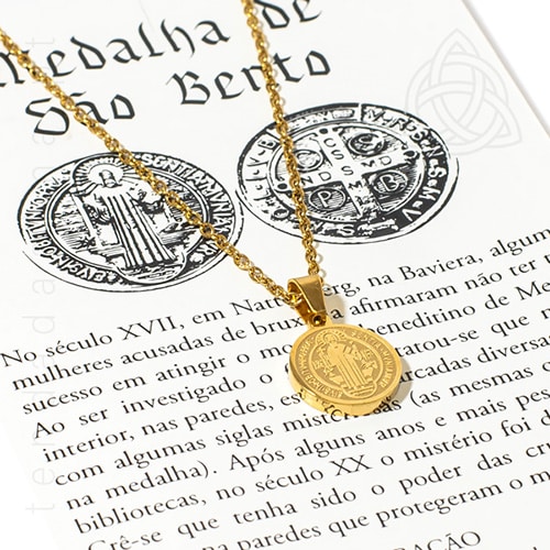 Fio com Medalha de Sao Bento em Aco Dourado, 12mm, 02-500px