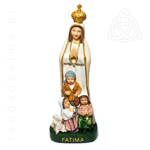 Imagem Estatueta de Nossa Senhora de Fátima com os Pastorinhos com 20 cn de altura em resina, 500px