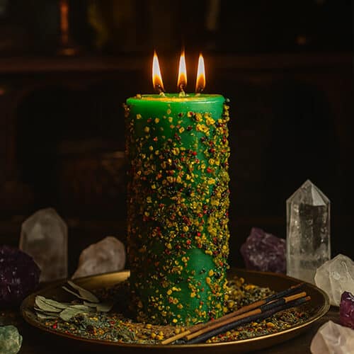 Poderoso Velao Abre Caminhos com 3 Pavios, Velão de Ervas, Velão de Ritual, Pavios Acesos, 600px