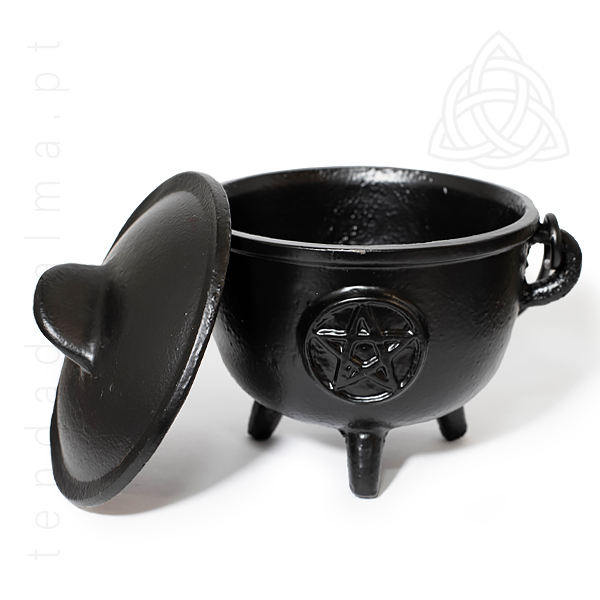 Caldeirao de Ferro Fundido pequeno, tamanho 110 X 130mm, preto com pentagrama, V1, 600px