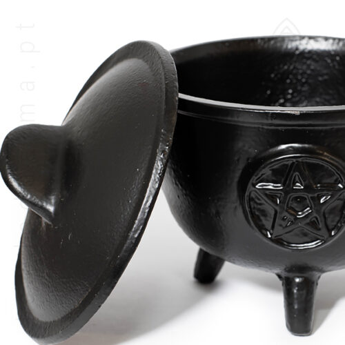 Caldeirao de Ferro Fundido pequeno, tamanho 110 X 130mm, preto com pentagrama, V2, 600px