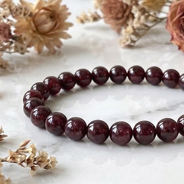 Pulseira com Granada genuína, esferas 8 mm, 600px