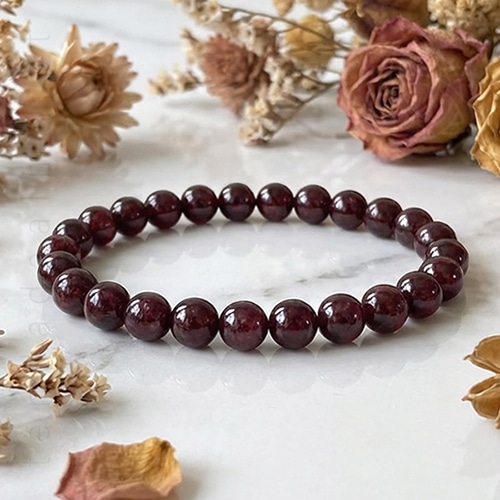 Pulseira com Granada genuína, esferas 8 mm, 500px