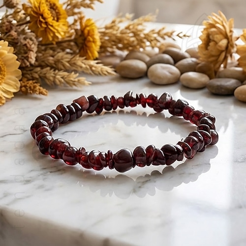 Pulseira com Granada genuína, peças roladas de 3/4 mm, 500px