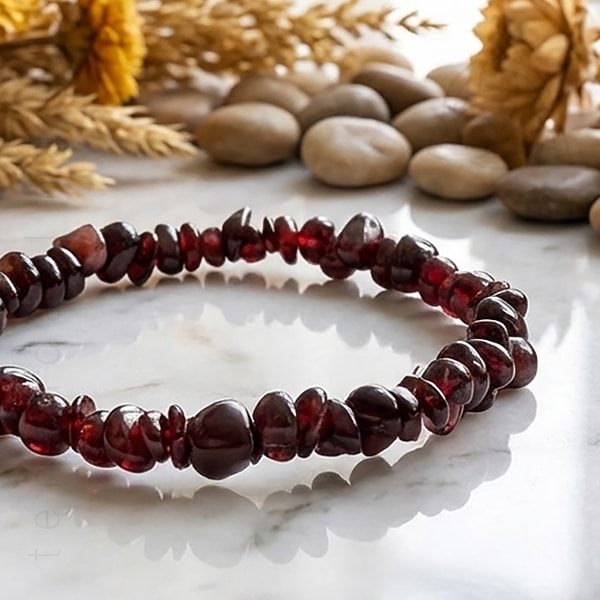 Pulseira com Granada genuína, peças roladas de 3/4 mm, 600px