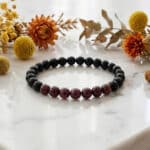 Pulseira com Obsidiana e Granada genuína, esferas 4 mm, 500px