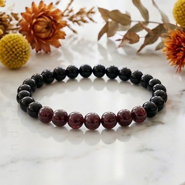 Pulseira com Obsidiana e Granada genuína, esferas 4 mm, 600px