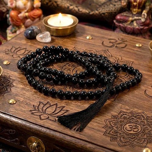 Japamala de Onix, Terço Tibetano, contas de 8mm e Meru de 10mm, tamanho 85/90 cm, 500px