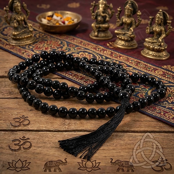 Japamala de Onix, Terço Tibetano, contas de 8mm e Meru de 10mm, tamanho 85/90 cm, 600px
