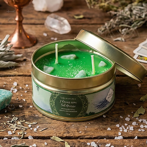 Velas Minerais 7 Sete Ervas e Sal Grosso com Amazonite