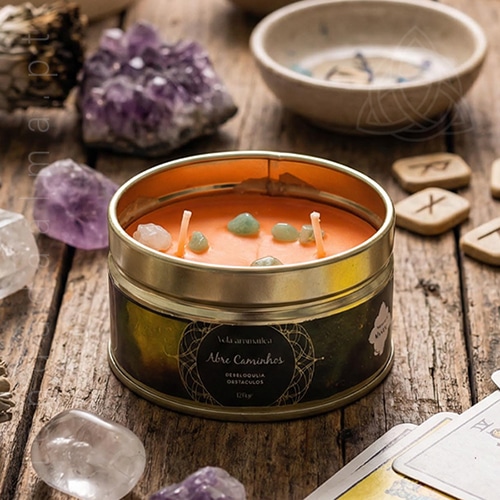 Velas Minerais Abre Caminhos com Aventurina Verde