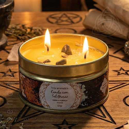 Velas Minerais Canela e Sal Grosso com Pirite