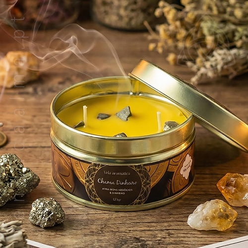 Velas Minerais Chama Dinheiro com Pirite