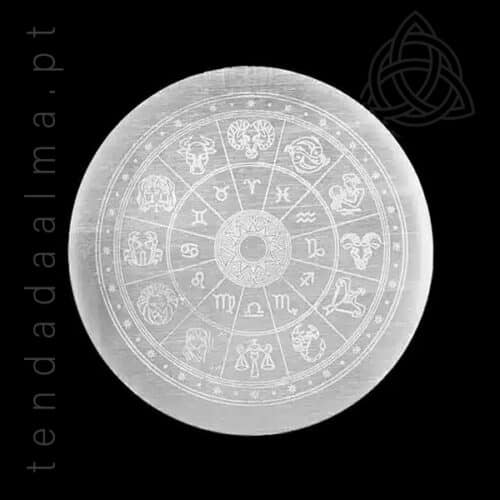 Base de Selenite Roda da Vida, Roda Zodiacal, Zodiaco, 600px