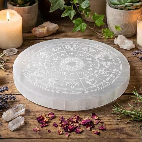 Base de Selenite Roda da Vida, Roda Zodiacal, Zodiaco, img1, 500px