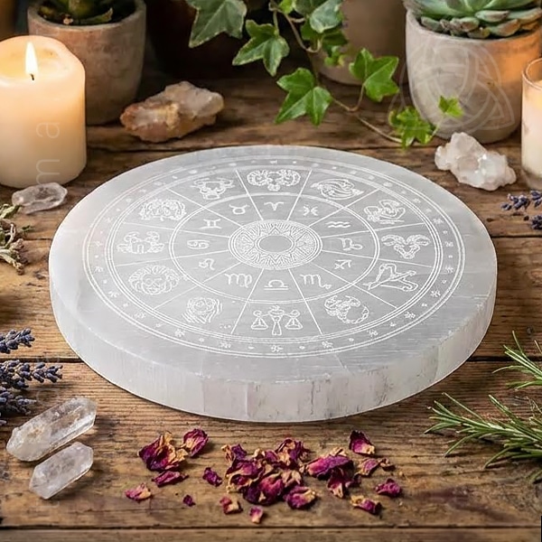 Base de Selenite Roda da Vida, Roda Zodiacal, Zodiaco, img1, 500px