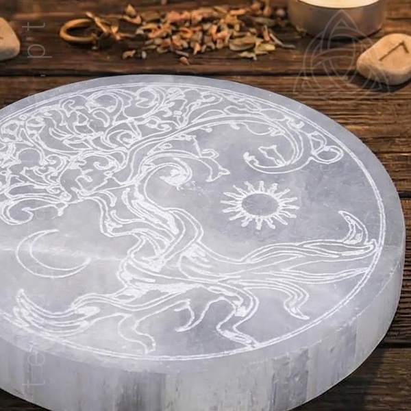 Base de Selenite com Arvore da Vida 12cm