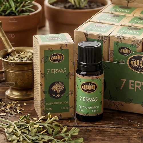 Oleo aromatico 7 Ervas da linha organica da AUM Fragrance. Também conhecido como Essencia aromatica. Produto natural feito na Índia.
