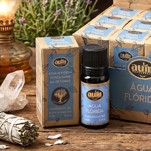 Oleo aromatico de Agua Florida da linha organica da AUM Fragrance. Também conhecido como Essencia aromatica. Produto natural feito na Índia.