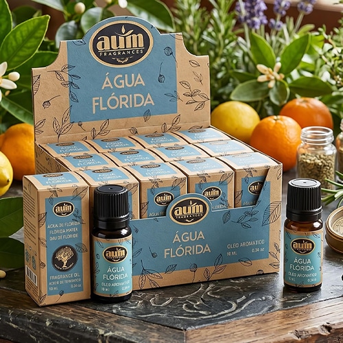 Oleo aromatico Agua Florida da linha organcia da AUM Fragrance. Também conhecido como Essencia aromatica. Produto natural feito na Índia.